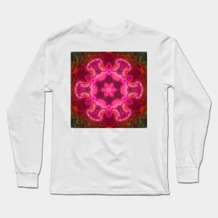 Psychedelic Kaleidoscope Flower Pink Red and Green Long Sleeve T-Shirt